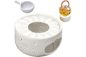 BAIFULAI Calientaplatos de cerámica para tetera, calentador de té con portavelas, base de tetera, diseño tallado hueco, calentador de porcelana para tetera, adecuado para mantener caliente el té y el café