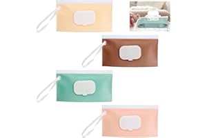 VOSSOT 4 sztuki torebek na chusteczki nawilżane dla niemowląt, w podróży, wielokrotnego użytku, dozownik chusteczek nawilżanych, torba na chusteczki nawilżane, torba na wycieczki, kemping, wędrówki