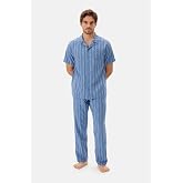 Dagi Erkek &Ccedil;izgili Dokuma G&ouml;mlek Pijama &Uuml;st&uuml; Mavi S