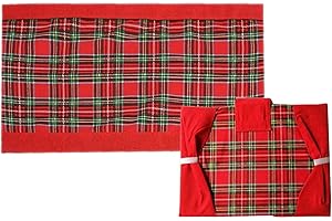 Russo Tessuti Copriforno Coprifornello Natale Natalizio Cucina Scozzese Tartan Rosso Country-Copriforno+coprifornello
