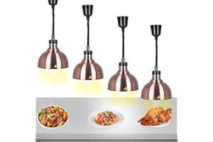 VFDZ Lampada Riscaldante per Alimenti, Lampade Scaldavivande Cucina Retrattili, 250W Lampade Riscaldanti per Cucina a Buffet Sospesa per Ristoranti, Cucine, Hotel (Rame Rosso, 4 Pezzi)