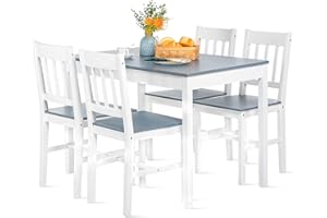 DORAFAIR Conjunto de comedor con mesa de comedor y 4 sillas,Mesa rectangular de madera,para comedor cocina sala de estar,Gris y blanco