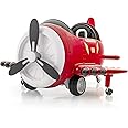GYMAX Kids Ride on Car, 12V Battery Powered Car with Remote Control, Joysticks, Folding Airfoils, Rotary Propeller, Sounds, Music, USB & Wireless, Electric Airplane Toy for Boys Girls (Red + White)