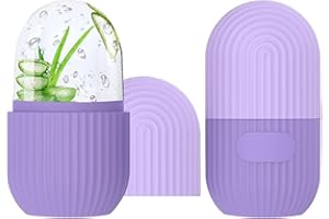 FLOWERUN 2 Piezas Ice Roller para Masaje Facial Frío, Hielo Cara Reutilizable de Silicona, Reducción de Poros y Ojeras, Refrescante y Calmante, para Cuidado de la Piel en Casa (Rayas Violeta)