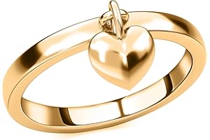 TJC Sterling Silver Dangle Heart Charm Band Ring for Women in Platinum & Gold Plated 925 Silver Anniversary Wedding Band Rings for Ladies Daughter Wife Couple Heart Rings Jewellery