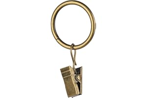 YRHROL 40 Pcs Curtain Rings for Curtain Rod,Antique Brass Metal Curtain Ring with Clips,Decorative Drapery Interior Diameter Curtain Rod Clips Hangers for Bathroom, Living and Guest Room (1 inch)