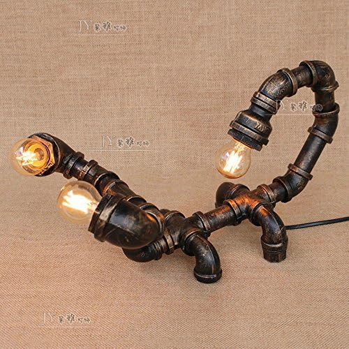 XCH Dazzling DL Table Lamp Vintage Industrial Wrought Iron Water Pipes Desk Lamp E27 3-Lights Retro Steampunk for Bedside Desk Studying Bedroom Living Room Home Decoration Table Lights