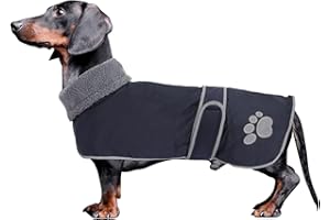 Geyecete -Invernale Cappotto per cane bassotti, con fodera in pile polare,impermeabile abbigliamento da esterni con Foro per Imbracatura,Giacca per cani piccola y media-Blu Navy-S