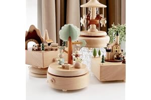 MONIVI Wooden Music Box, Creative Octave Box Lift Carousel Music Box European Retro Wood Octave Box Gift Souvenir for Friends Family (Carousel)