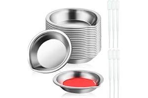 SWoob 18 Pieces Metal Palette Stainless Steel Round Paint Tray Palette Small Mixing Palette Mouth with 6 Droppers for Watercolours Suitable for Paint Pigment and Water Based Painting