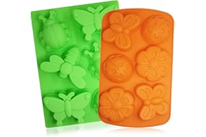2 Pcs Insect Silicone Trays, SENHAI 6-Cavity 3D Dragonfly Butterfly Ladybug Cake Baking Molds, DIY Soap Handmade Muffin Biscuit Cookie Pans - Orange, Green