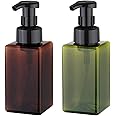 Apstaqeoo Foaming Soap Dispenser, 2Pcs 450ml Hand Soap Dispenser Refillable Foam Soap Liquid Pump Bottles Empty Plastic Shampoo Body Wash Container for Bathroom/Kitchen/Hospital/Clinic (Brown+Green)