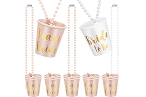 BANTI Bicchieri Addio al Nubilato Team Sposa e Sposa in Plastica Collana in Vetro da Sposa con Foglia D'Oro per Collane di Addio al Nubilato 12 Pezzi (Rosa e Bianco)