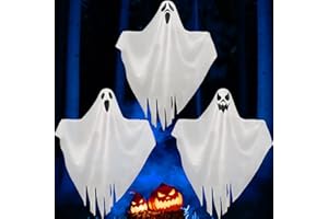ZPQAODI Zestaw 3 wiszących duchów na Halloween, śmieszne latające duchy Wiszące dekoracje na Halloween, dekoracje na imprezę Halloween do ogrodu przed domem Wewnątrz na zewnątrz Drzewa Patio Ogród