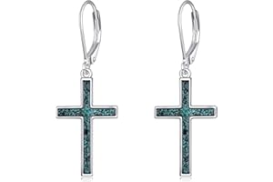 YFN Kolczyki w kształcie krzyża ze srebra sterling, wiszące krople, kolczyki religijne, biżuteria dla chrześcijan, prezenty dla kobiet i mężczyzn