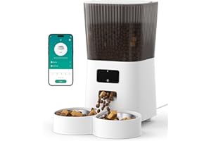 Tieker Automatic Cat Feeder, Pet Food Dispenser with Smart App Control, 5L Cat Feeder Automatic with Timer, 1-9 Meals Per Day, Auto Food Dispenser for Kitty and Small Dogs, Dual Power Supply