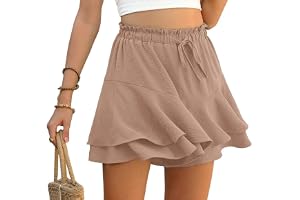PrinStory Shorts damer sommar hög midja volanger korta byxor fritid breda ben lös byxkjol kort strand semester