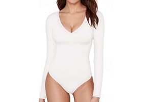 ALGALAROUND Women's bodysuits Deep V Neck Long Sleeve Bodysuit for Ladies Body Suits Leotard Basic Sexy going out Tops