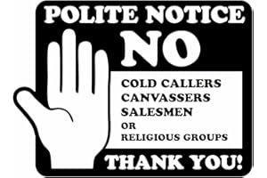 ASTON SAFETY SIGNS Polite Notice No Cold Callers Door Sign, 95mm x 70mm, Self-Adhesive Vinyl Sticker, Helps to Stop uninvited Sales callers, canvassers (1)