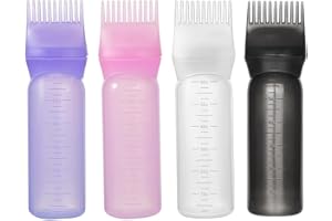 RTBRCG 4 Stücke Applikator Flasche Haare, Haaröl Applikator, 180ml Hair Oil Applicator Bottle mit Abgestufter Haarstyling Werkzeug Färbezubehör für Den Heimsalon (Weiß Lila Rosa Schwarz)