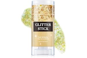 Prreal Paillettes scintillantes et holographiques pour le corps, sirène pour le visage, maquillage des lèvres et des ongles, accessoires de festival et maquillage de Noël (doré)