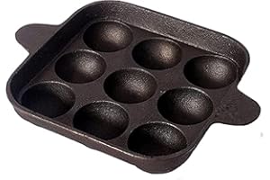 Bharath Agencies 9 Cavity - Paddu Tawa - Appam Patra - Paniyarakkal - Kuzhi Paniyaram Pre-Seasoned with Sesame Oil - Cast Iron