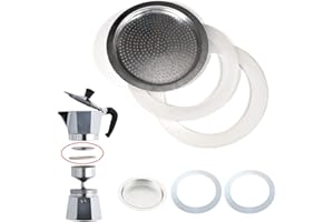 MONDO IDEA Junta y filtro de cafetera universal para recambios Moka (2 anillos de sellado de silicona + 1 filtro de acero) (6 tazas)