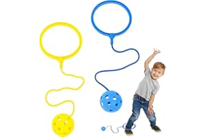 BODESHIS Ankle Skip Ball for Kids, 2 Pack Swing Ball Set with 55cm Rope, Blue and Yellow Jumping Balls for Outdoor and Indoor Play, Encourages Active Play and Coordination