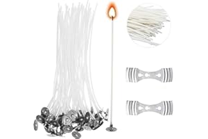 KNOWING Stoppino Candela, 100 Pezzi Lungo Pre Cerato Stoppini Candela, Stoppini per Candele Naturali, con 2 Pezzi Porta Stoppini, per Candele Fai Da Te Strumenti per Fabbricare Fare Candele, 20cm / 7,87in