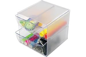 Deflecto Aufbewahrungsbox Cube, 4 Schubladen, 153 x 153 x 183 mm, aus glasklarem Polystyrol, erweiterbar, Bürozubehör, Büroklammern, Stifte-Box