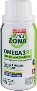 Enervit, Enerzona Omega 3 RX, Senza Ritorno di Gusto, Integratori Omega 3  di Acidi Grassi per Cuore, Vista e Cervello, Olio di Pesce Omega 3 Capsule,  Senza Glutine, Flacone 48 Capsule da
