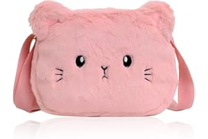 APDDHJ Little Girl Crossbody Bag Cat Kindergarten Small Plush Bag Shoulder Bag for Girls Cartoon Animals Crossbody Bag for Birthday Gift Girls Teenage Women's Gift Pink Plush Crossbody Bag