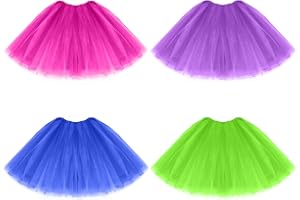 Geebuzz 4 Pack Women's Tutu Skirts Classic 4 Layered Elastic Ballet Dance Runner Tuller Tutu Skirt for Birthday Party Costume