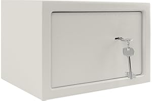 UISEBRT Caja fuerte para muebles con cerradura de doble barba, caja fuerte para llaves, caja fuerte para dinero, caja fuerte para casa, oficina, hotel, 31 x 20 x 20 cm, color plateado