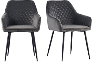 ‎JYMTOM JYMTOM Samt Esszimmerstühle 2er Set Esszimmersessel Polsterstuhl Küchenstuhl Sessel mit Rückenlehne Armlehne Metallbeine,Grau 2pc
