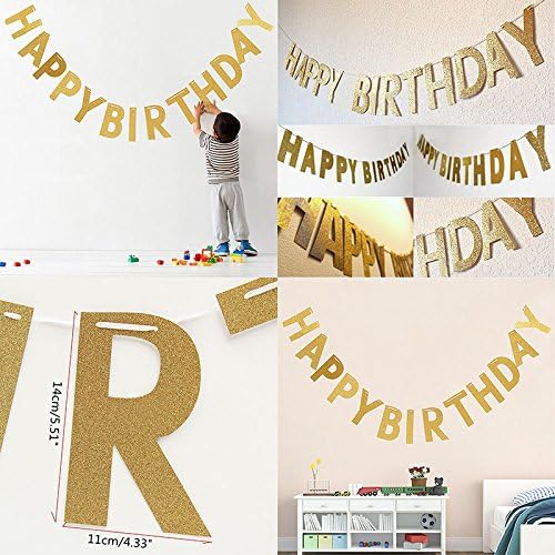 3m Happy Birthday Banner Golden Glitter Paper Letter Bunting Garland Party Decor