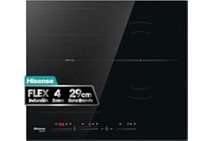 Hisense HI6352BSCE - Placa inducción flex, 3 Zonas + Flex, Potencia 7400W, Zona grande 29cm, Color Cristal negro | ALTO 5,3cm x ANCHO 59cm x FONDO 52cm