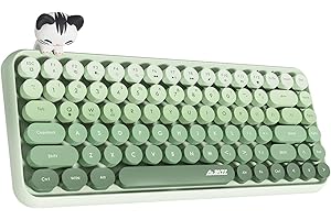 Hoopond X AJAZZ 308i Bezprzewodowa klawiatura Bluetooth,Uroczy Mini 84-klawiszowy kompaktowy układ z magnetyczną lalką kota,Nakładki na klawisze ABS Retro okrągłe do komputerów PC,Laptopy-Zielony