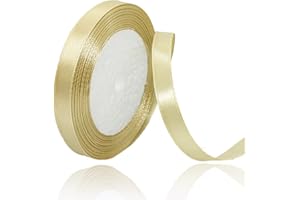 ALOHOVME Ruban Satin Doré 10mm, 23 mètres Rubans de Tissu Couture Ruban Cadeau pour Décoration de Mariage, Emballage cadeau, Bouquet de fleurs, Artisanat DIY, Décoration gâteau d'anniversaire et Noël