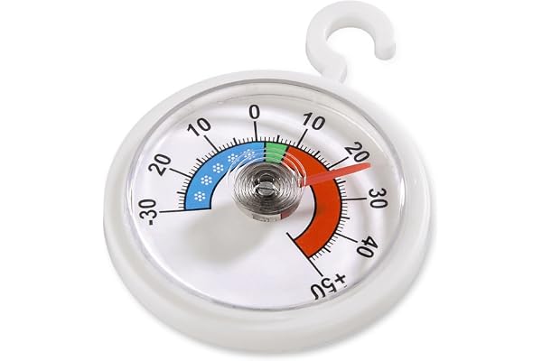 Xavax Thermomètre analogique pour réfrigérateur, freezer ou congélateur (à suspendre au réfrigérateur, congélateur, cave à vin, minibar, minimum -30 degrés, maximum 50 degrés, format rond) Blanc