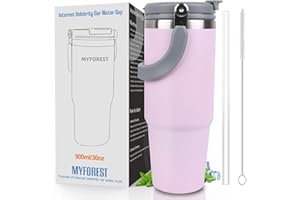 MYFOREST Tumbler with Straw Lid and Handle, Stanley Cup with Straw, 30oz Stainless Steel Double Wall Vacuum Insulated Coffee Mug, Leak Proof Water Bottle Thermos for Hot and Cold Coffee
