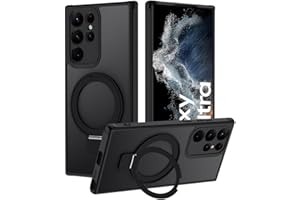 Tawarror Magnetyczne etui do Samsung Galaxy S22 Ultra 5G, kompatybilne z Magsafe, przezroczysta matowa tylna obudowa do Samsung S22 Ultra z uchwytem, twardy PC + TPU zderzak odporny na wstrząsy