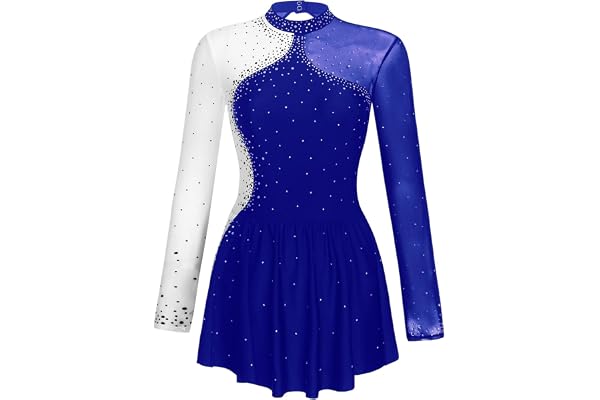Oyolan Femme Robe Patinage Artistique Strass Manches Longues Justaucorps Gymnastique Danse Tenue Spectacle S-XXL