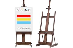 MEEDEN Caballete de pintura artística, caballete de estudio de madera de haya de 53 a 91 pulgadas de alto, soporta lienzo de hasta 78 pulgadas, soporte profesional grande con marco en H con bandeja de