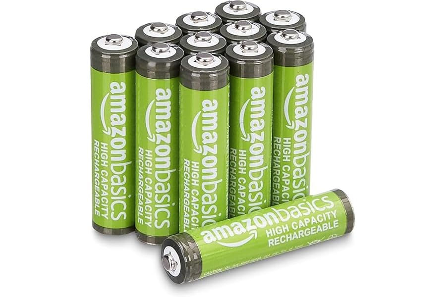 Produktabbildung zu Amazon Basics 12er-Pack wiederaufladbare AAA-NiMH-Akkus mit hoher Kapazität, 850 mAh, 1,2 V, bis zu 500-mal aufladbar, vorgeladen