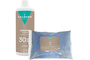 VALQUER PROFESIONAL VALQUER Pack Decolorante de Pelo Profesional Permanente | Polvos Deco Blue 500 g y Agua Oxigenada 30 Vol 9% 1 L | Alta Aclaración del Pelo hasta 6 Tonos con Proteínas de Trigo | Vegano