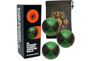 CASCADE JUGGLING 3 x Pro 115g Cascade Classic Black Theme Juggling Balls - Thud Juggling Balls & Bag - Set of 3 Juggling Balls (Green and Black)