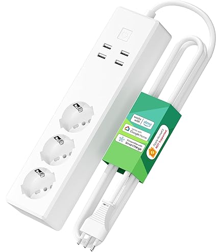 Meross Ciabatta WiFi Smart Alexa, 4000W Multipresa Controllo Intelligente con 4 Schuko 4 Porte USB, Riduzione Consumo Elettrica, Protezione da Sovraccarico Compatibile con Alexa, Google Home