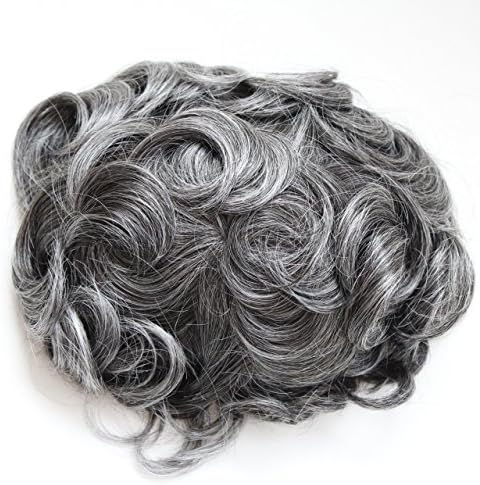 FYX Hair Replacement System Lace With Skin Type 6' Short Hair For Men Toupees Hair Pieces Colour 1B/1B20 (8"X10", 1B50)
