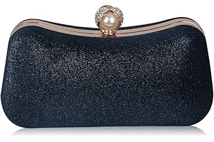 CORIOS Pochette de Soirée Femme Embrayage Clutch Bag en Paillettes Brillant Sac à Main en Bandoulière Chaîne Démontable Sacs Fourre-Tout pour Fête Banquet Mariage Bleu Foncé